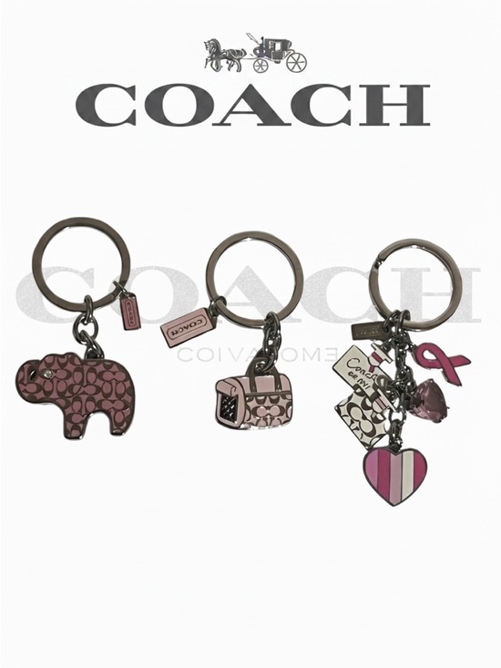 Coach Accessories - Coach keychains Cancer awareness, pink elephant, pink mini bag ballon
